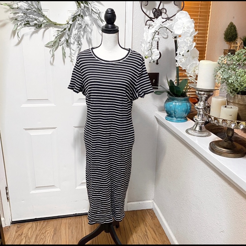 ELOQUII Black With White Stripes Plus Size Dress